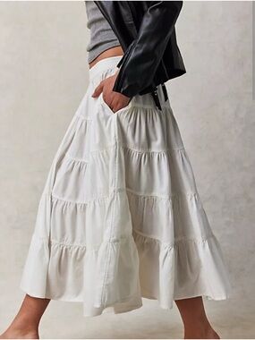 Free People White Tiered Circle Skirt